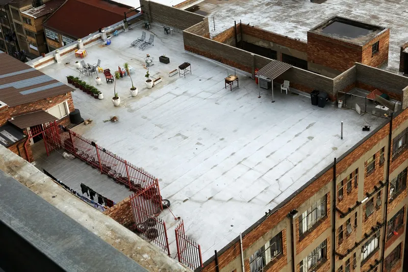 Low-slope roof over a patio